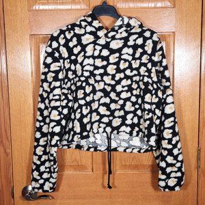 WILD FABLE Womens XL Crop Sherpa Hoodie Shirt Jacket Pullover Sweater Black